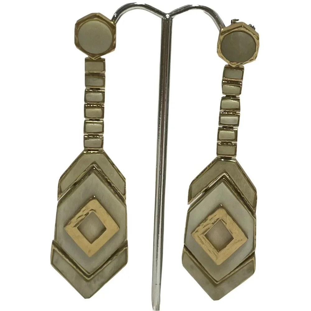Akola gold tone horn drop Dangle statement earrings Elegant Boho Chevron - Picture 1 of 9